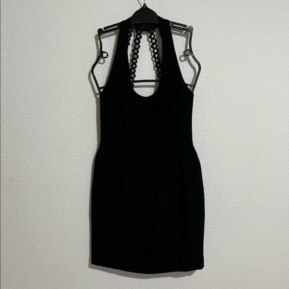 Vintage Liptons Black Crepe LBD Dress Open Lace Back Halter Style
